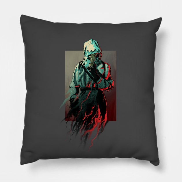 Scary man in a gas mask from Chernobyl Pillow by Kotolevskiy