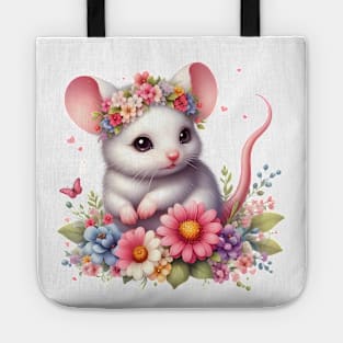 A mouse decorated with beautiful colorful flowers. Tote