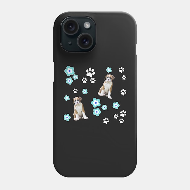 Fawn Boxer Puppy, on Pink with Flowers Phone Case by 3QuartersToday