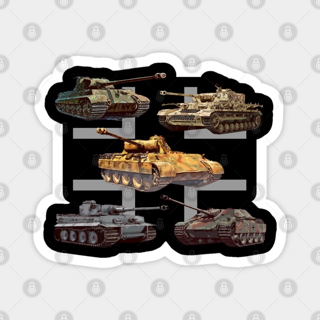 German Tanks WW2 V Panther Jagdpanther Tiger 1 Tiger 2 Magnet by F&L Design Co.