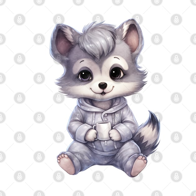 Gray Wolf Wearing Pajamas by Chromatic Fusion Studio