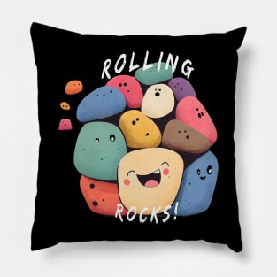 Rolling Rocks: Laughing Stone Creatures in Comic Kawaii Style - Cute and Original Decoration! Pillow