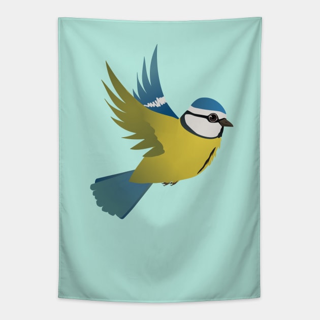 Flying bluetit bird Tapestry by Bwiselizzy