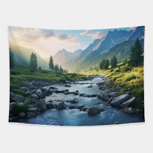 Mountains River Serene Landscape Inspire Tapestry