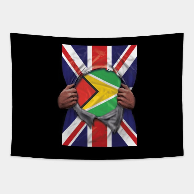 Guyana Flag Great Britain Flag Ripped - Gift for Guyanese From Guyana Tapestry by Country Flags