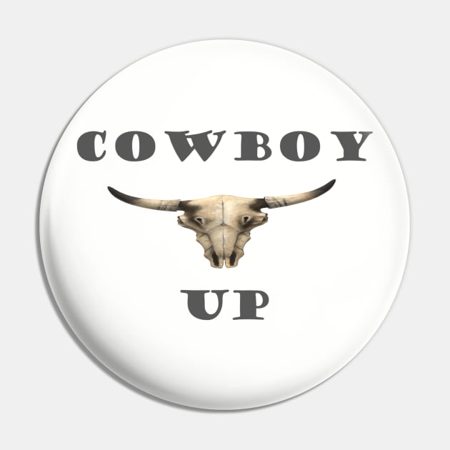 Cowboy  up 3D Bulls Skull Pin by Andyt