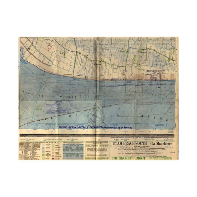 Vintage Utah Beach D-Day Invasion Map (1944) by Bravuramedia