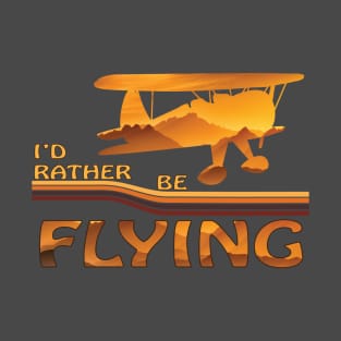 Id Rather Be Flying Airplane yellow sunset silhouette funny Pilot colour stripe T-Shirt