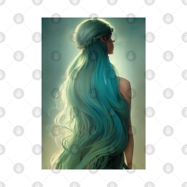 Beautiful woman with long blue hair portrait by DyeruArt