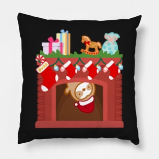 Cute Christmas Fireplace Sloth Pillow