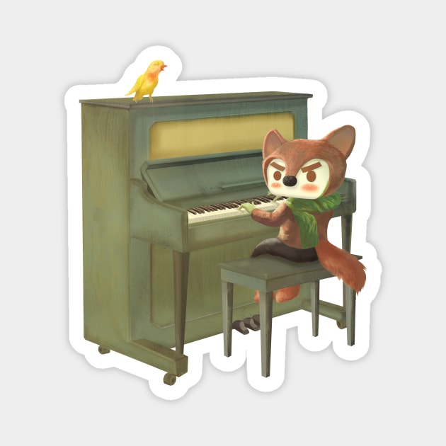 Fox Playing Piano Magnet by zkozkohi