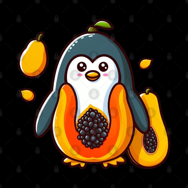 Papaya Penguin Paradise: Whimsical Fruit and Arctic Charm by abdelDes