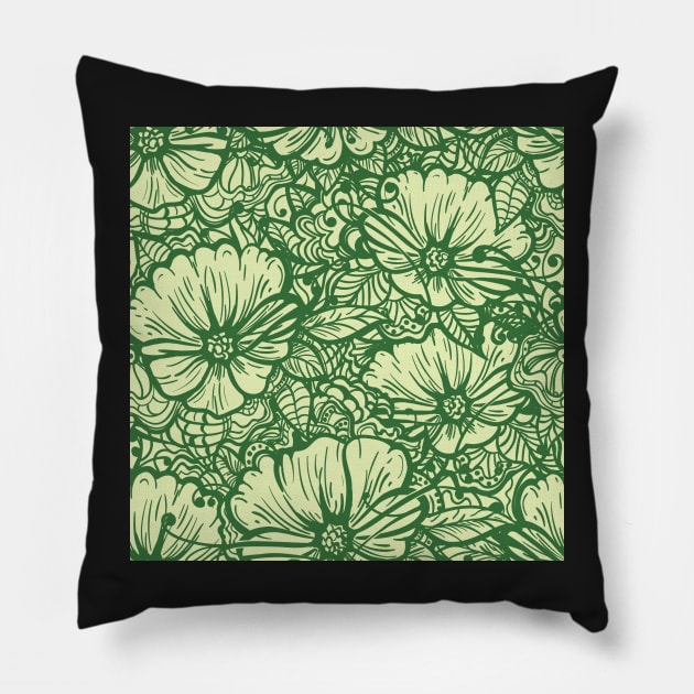 Hand Drawn Flower Seamless Pattern Pillow by devaleta