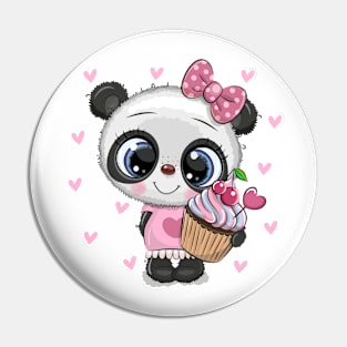 Cute panda with cupcake Pin