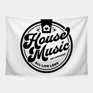 HOUSE MUSIC  - Circle Heart House Logo (Black) Tapestry