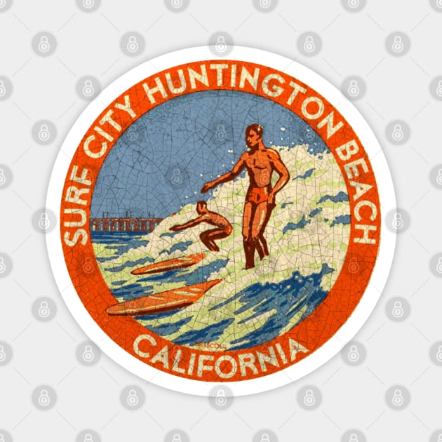 Huntington Beach vintage Souvenir decal Magnet by Midcenturydave