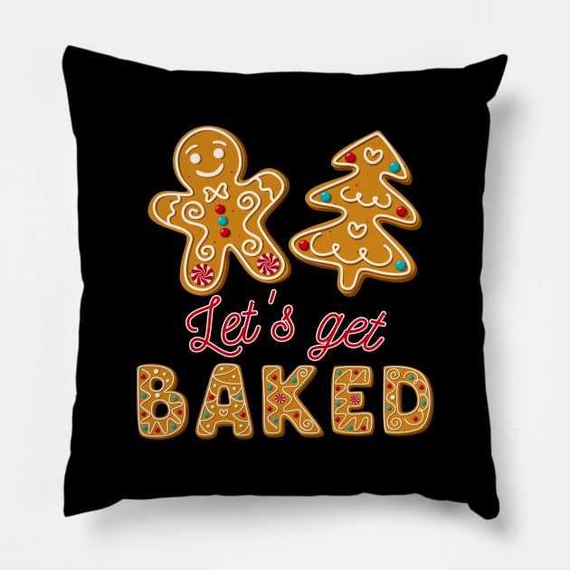 Let's Get Baked Christmas Gingerbread Man Cookie Baking Team Pillow by DenverSlade