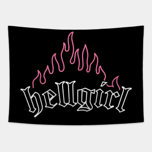 Hellgirl Aesthetic Goth Grl Grunge Design (Pink Flames & White Text) Tapestry