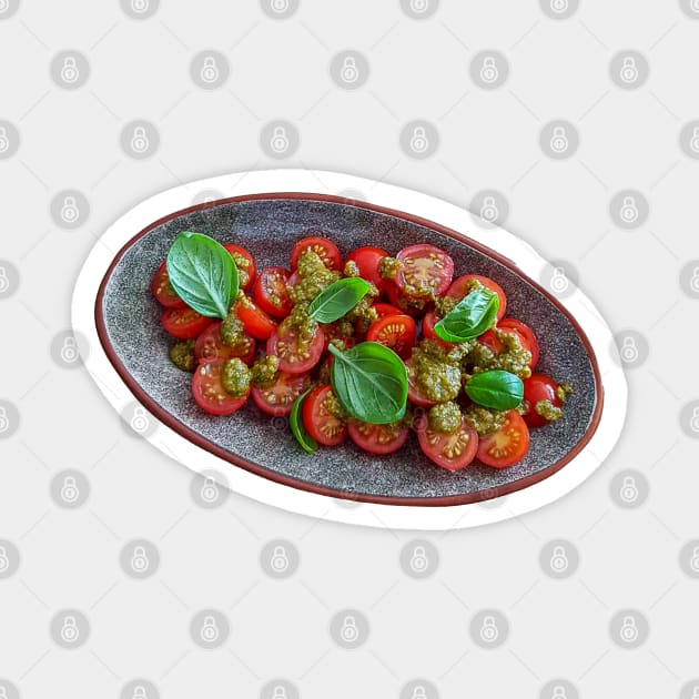 Food Tomato with Basil Pesto Photo Magnet by ellenhenryart