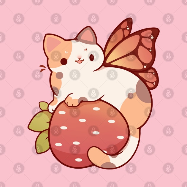 Fairy calico cat with strawberry by Rihnlin