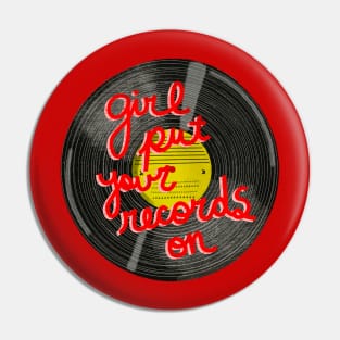 Rainbow vinyl round sticker red lettering Pin