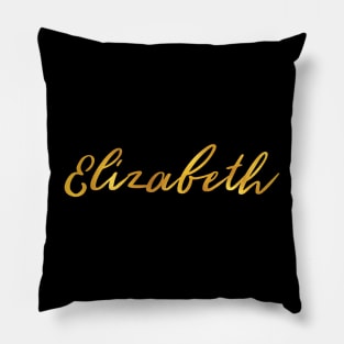 Elizabeth Name Hand Lettering in Faux Gold Letters Pillow