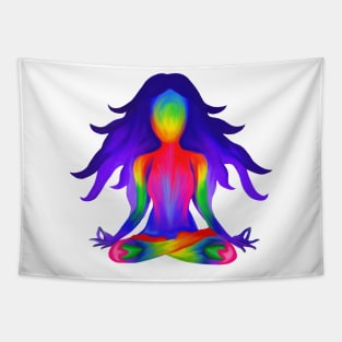 Rainbow Yoga Half Lotus Pose Tapestry