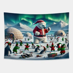 Santa Paws and the Elf Penguins: A Snowball Stramash Tapestry