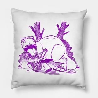 Dinosaur and Robots- Purple Line Art Version Pillow