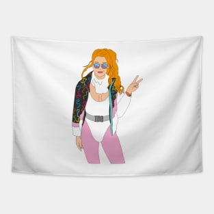 redhead ski girl vintage ski suit sunglasses skiing 80's Tapestry