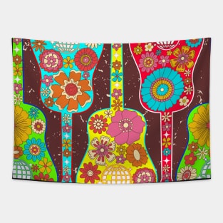 Retro Floral Disco Guitars Tapestry