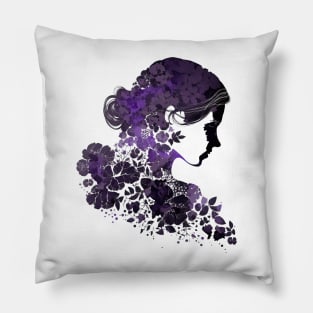 Silhouette of Woman with Purple Flowers Pillow