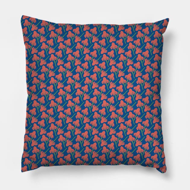 Colorado wildflowers (salmon on blue) Pillow by NickiPostsStuff