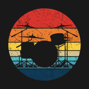 Drummer Retro Drum Set Silhouette Illustration T-Shirt