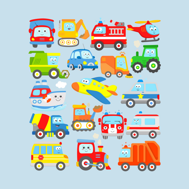 Discover 18 Cars Trucks Vehicles Locomotive Trash Truck School Bus Plane Boat Car Digger Tractor - Cars Boy - T-Shirt