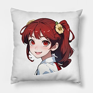 Cute happy anime girl in summer series Pillow