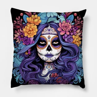 Beautiful Mexican catrina anime style Pillow