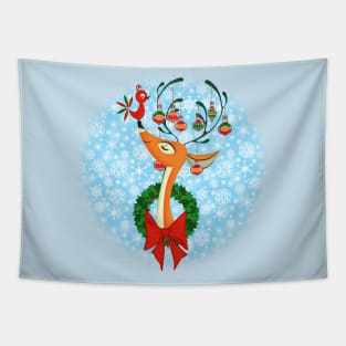 Retro Christmas Deer Tapestry