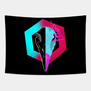 New Retro Wave Hawk Skull Pixelart Tapestry