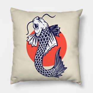 Vintage Sketch of Japanese Koi Fish Pillow