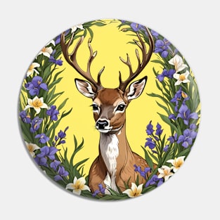 Michigan White-Tailed Deer With Iris Flower 3 Pin