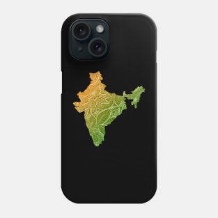 Colorful mandala art map of India with text in green and orange Phone Case