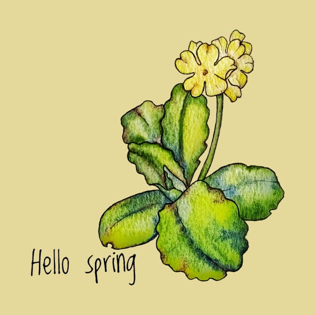 Hello spring.  T-shirt with primrose by Art by Taya 