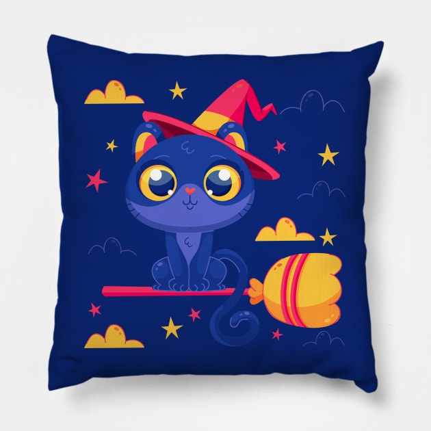 Halloween Witch Kitty Pillow by machmigo