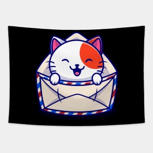 Cute Cat In Envelope Cartoon Tapestry