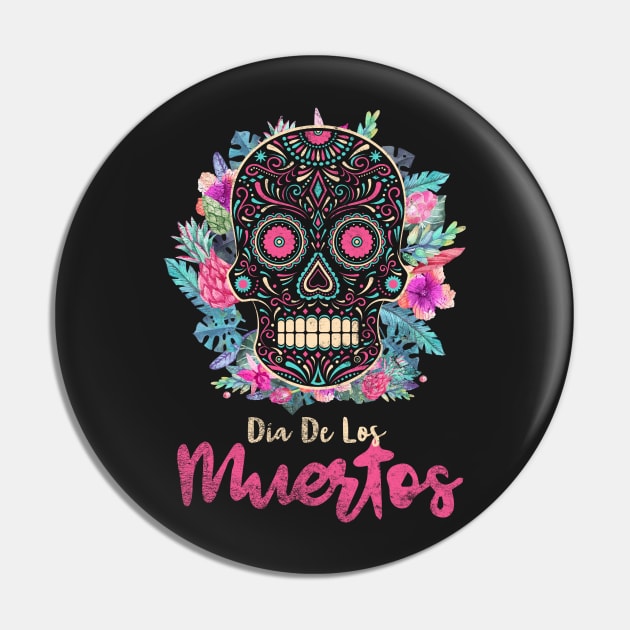 Dia De Los Muertos Flower Sugar Skull Pin by SolarFlare