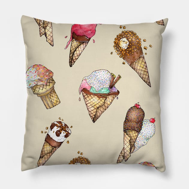 Summer Ice Cream Cones Pillow by happycyn