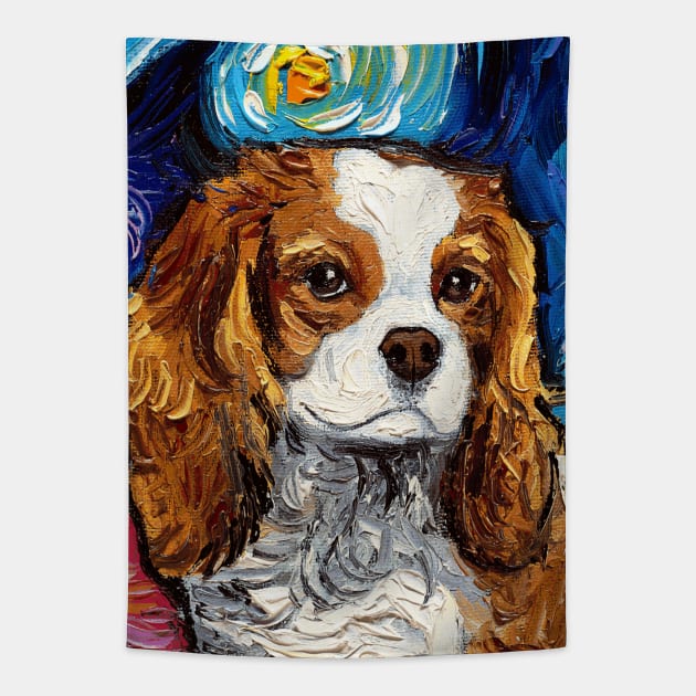 Blenheim Cavalier King Charles Spaniel Night (Portrait) Tapestry by sagittariusgallery