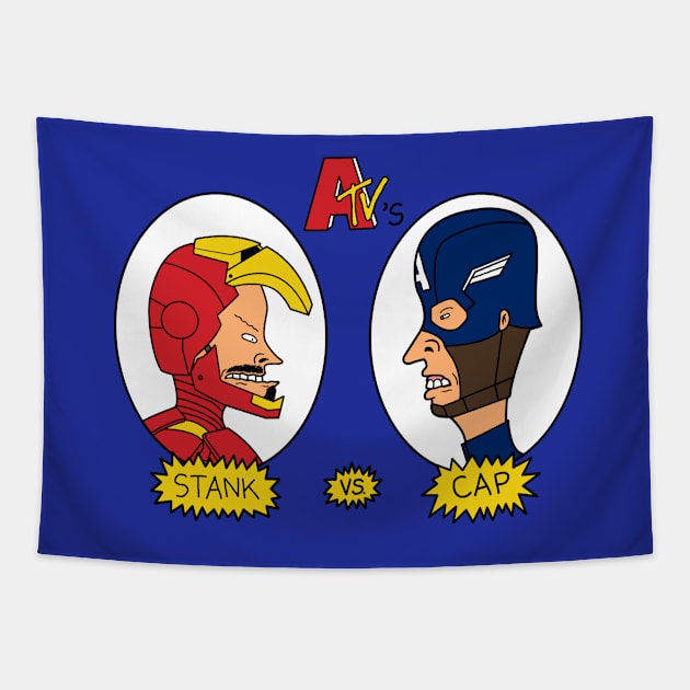 Stank Vs. Cap Tapestry by pigboom