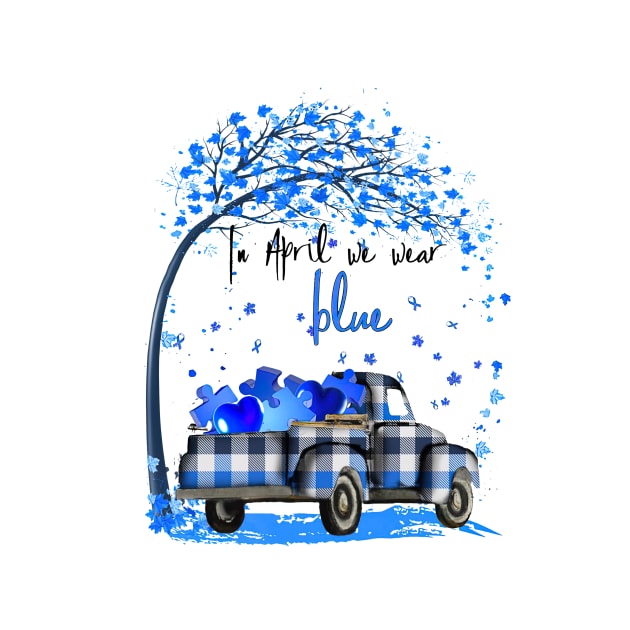 In April We Wear Blue Autism Awareness Puzzle Truck by cogemma.art